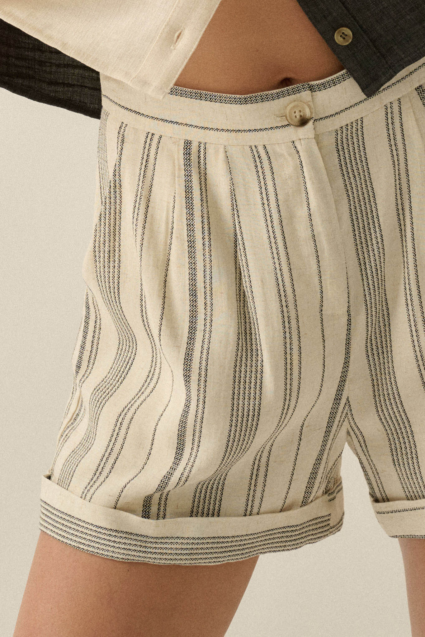 Get Along Pinstripe Pleated Cuffed Pocket Shorts