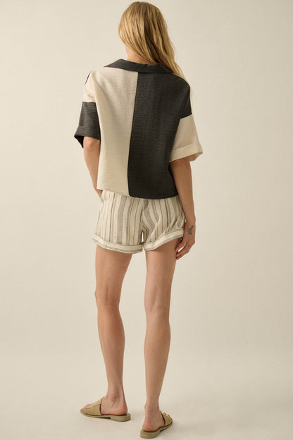 Get Along Pinstripe Pleated Cuffed Pocket Shorts