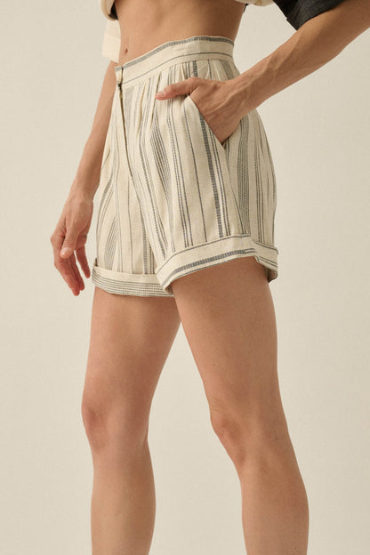 Get Along Pinstripe Pleated Cuffed Pocket Shorts