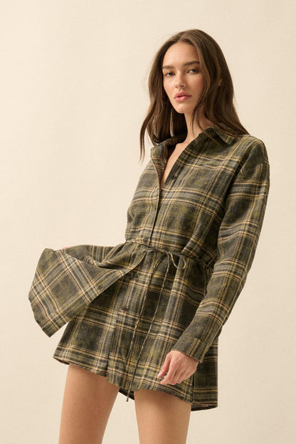 Hearth and Home Plaid Flannel Belted Shirt Romper