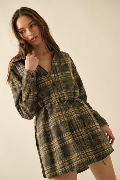 Hearth and Home Plaid Flannel Belted Shirt Romper