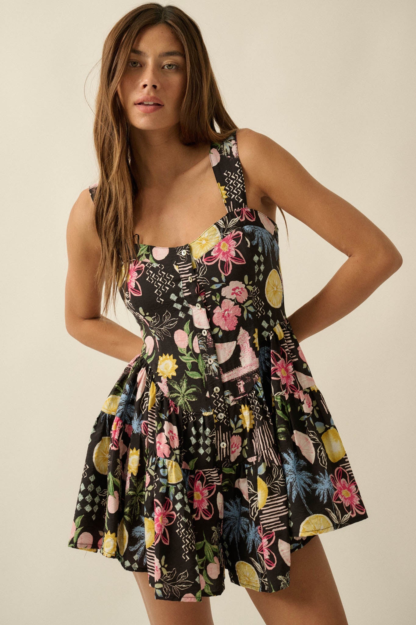 Party Pop Fruit & Floral-Print Tiered Ruffle Romper