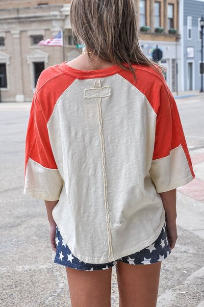 Usa Star Patch Color Block Top