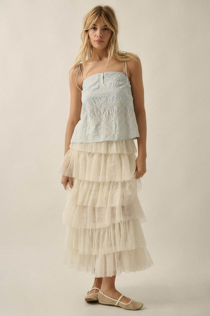 Twirl Power Floral Lace and Tulle Ruffle Maxi Skirt