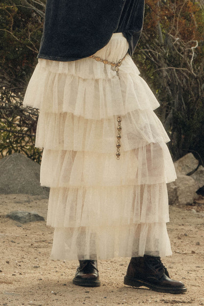 Twirl Power Floral Lace and Tulle Ruffle Maxi Skirt