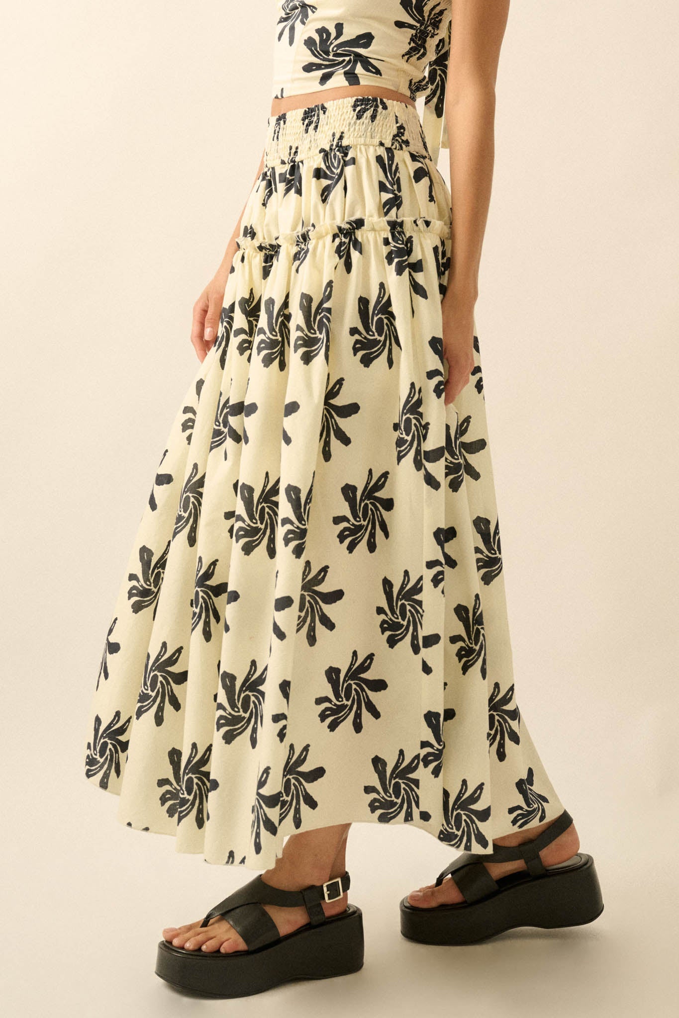 Garden Twirl Floral-Print Gathered Maxi Skirt