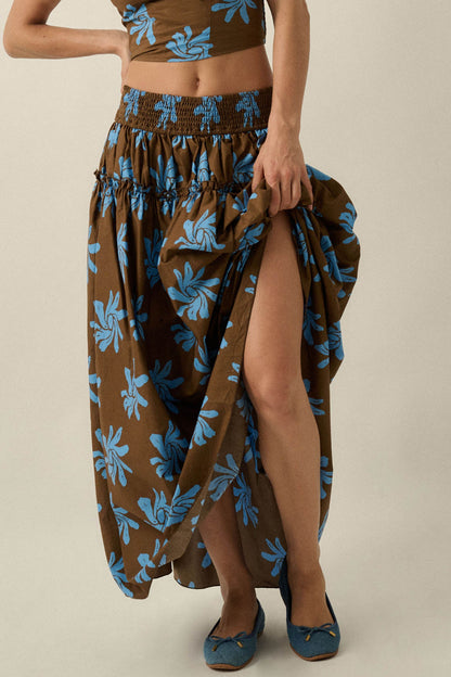 Garden Twirl Floral-Print Gathered Maxi Skirt
