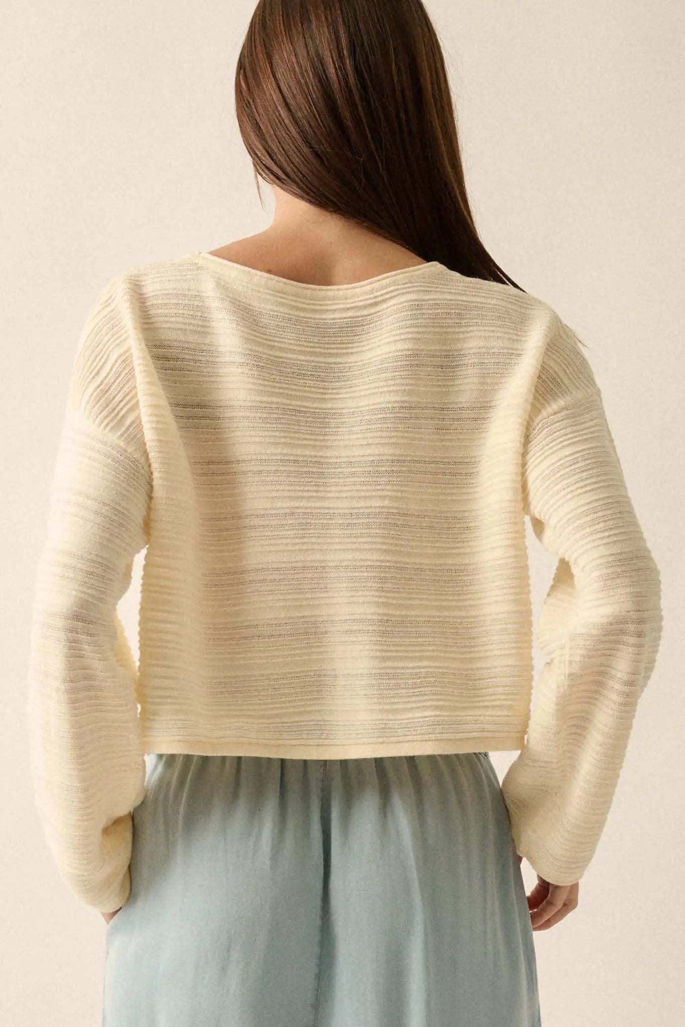 Blurred Lines Horizontal Rib-Knit Cropped Sweater