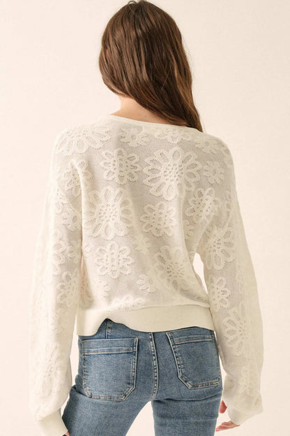 Flower Song Floral Jacquard Knit Tie-Front Cardigan