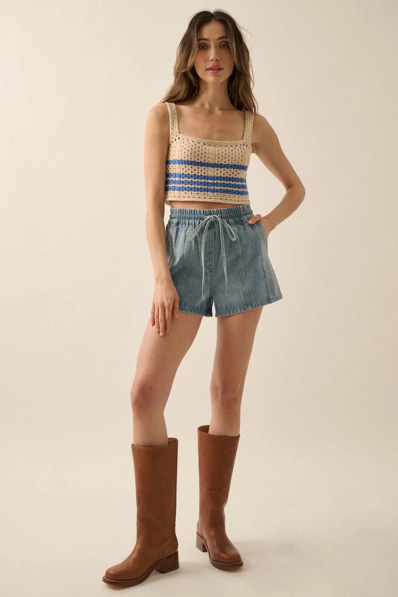 One More Time Striped Crochet Knit Tank Top