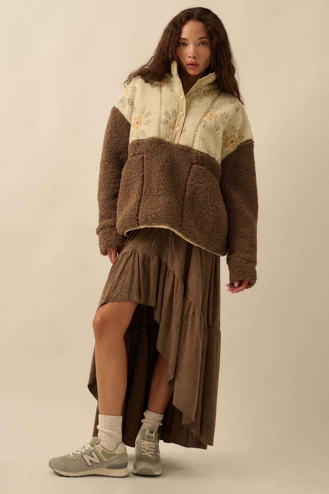 Toasted Blooms Floral Fleece Half-Snap Pullover