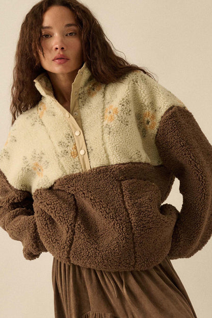 Toasted Blooms Floral Fleece Half-Snap Pullover