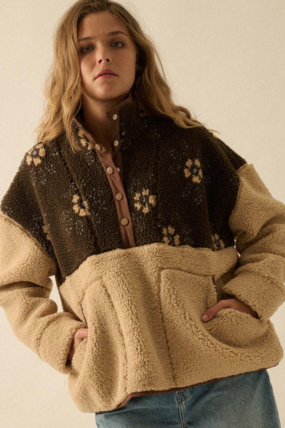 Toasted Blooms Floral Fleece Half-Snap Pullover