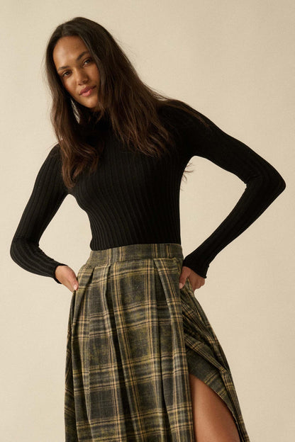 Finer Things Semi-Sheer Rib-Knit Mock-Neck Top