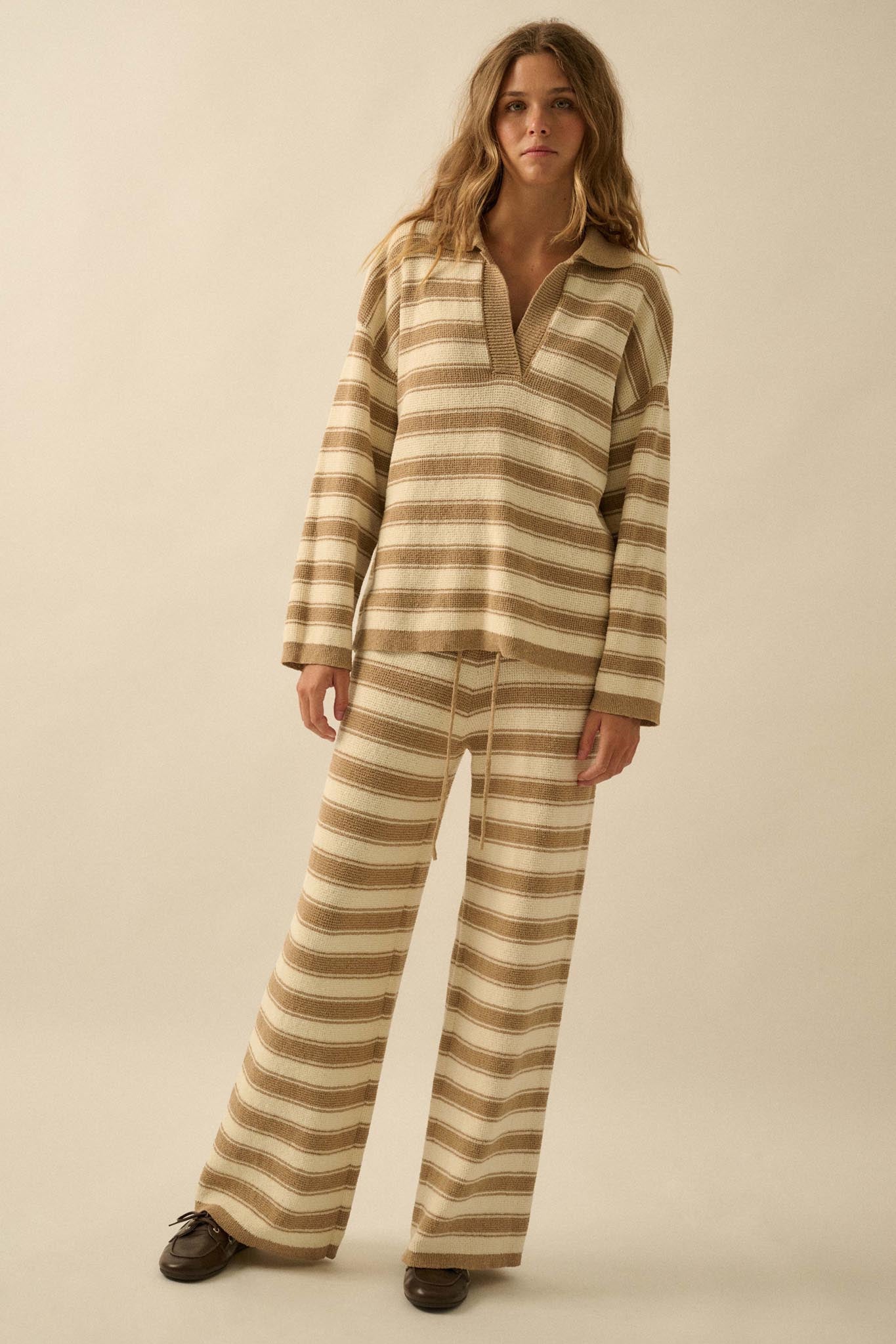 Stripe Out Striped Split-Neck Collared Sweater