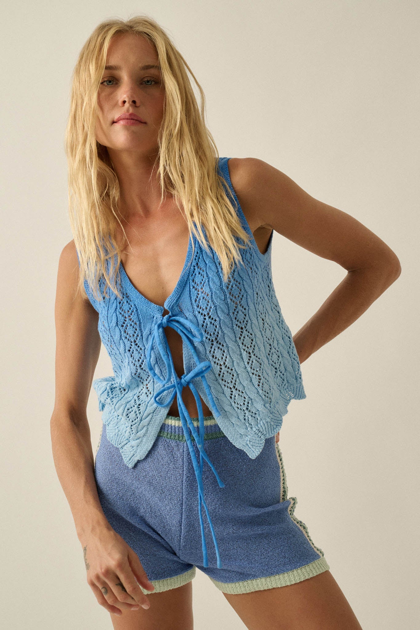 Fading Light Ombre Crochet-Knit Tie-Front Vest