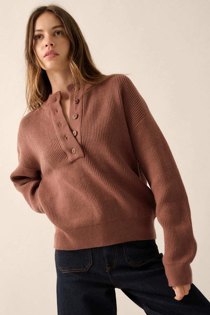 Say Anything Ribbed Knit Henley Sweater