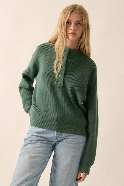 Say Anything Ribbed Knit Henley Sweater
