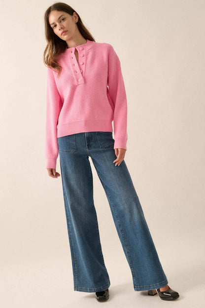 Say Anything Ribbed Knit Henley Sweater