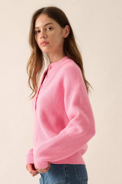 Say Anything Ribbed Knit Henley Sweater