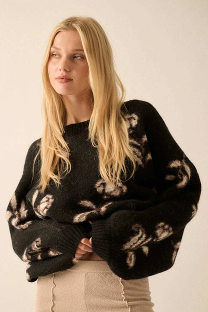 Get Growing Oversize Cropped Floral Sweater