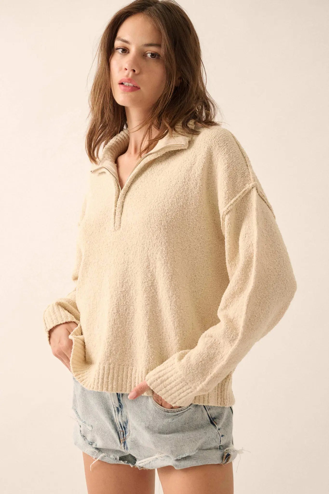 Choose Joy Textured Knit Half-Zip Sweater