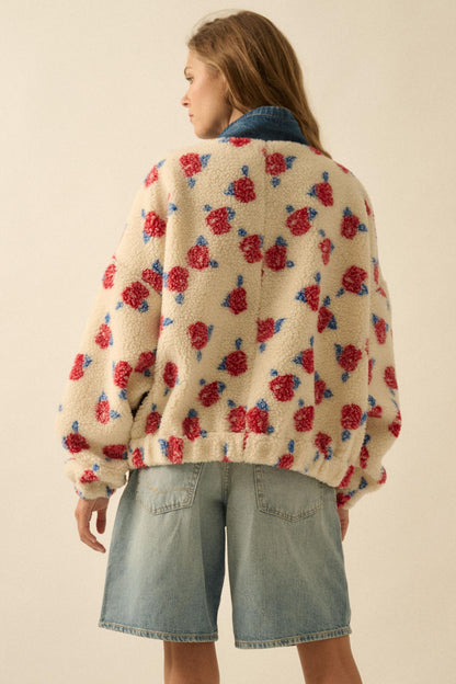 Winter Roses Floral Fleece Half-Zip Pullover