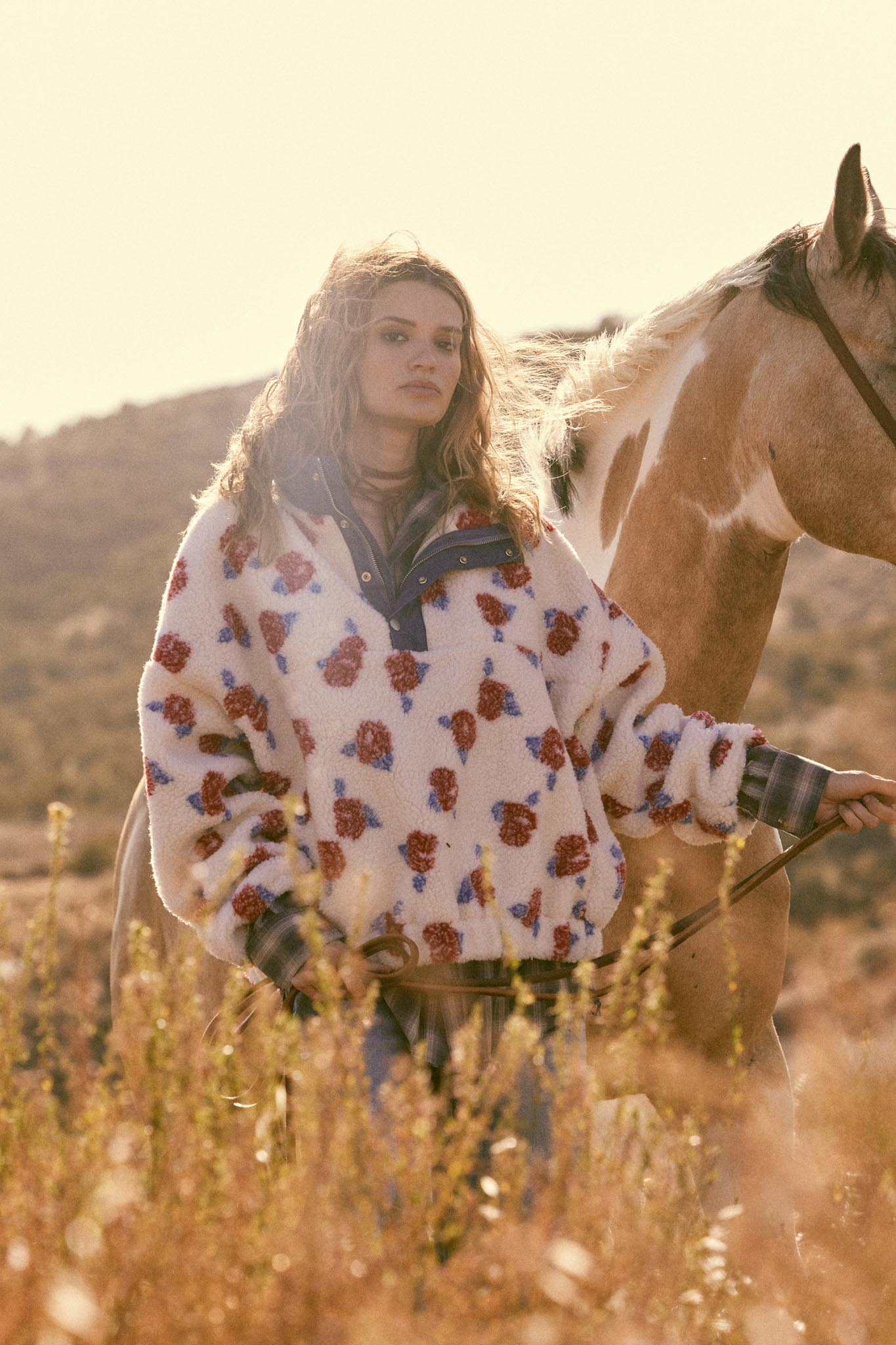 Winter Roses Floral Fleece Half-Zip Pullover