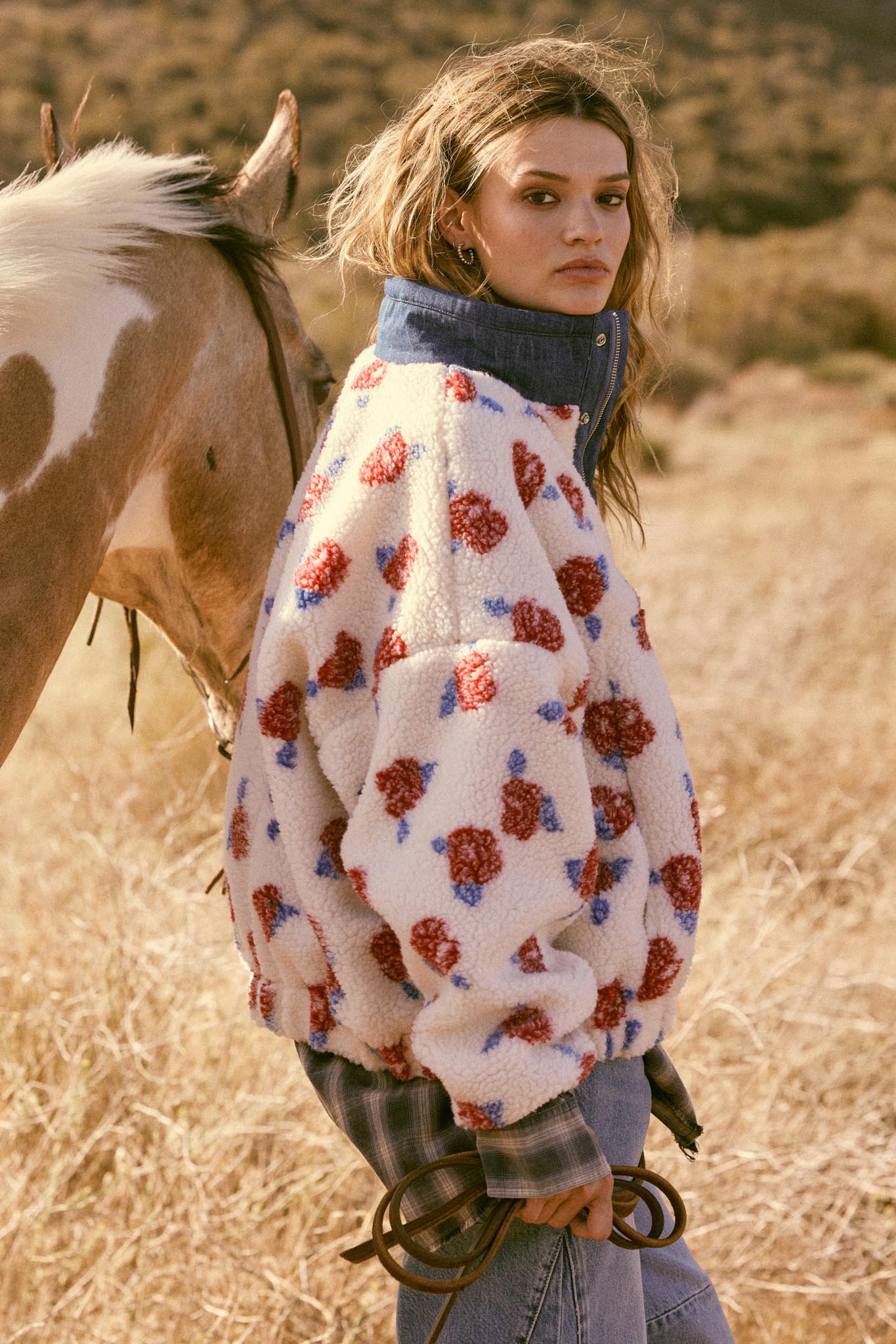 Winter Roses Floral Fleece Half-Zip Pullover