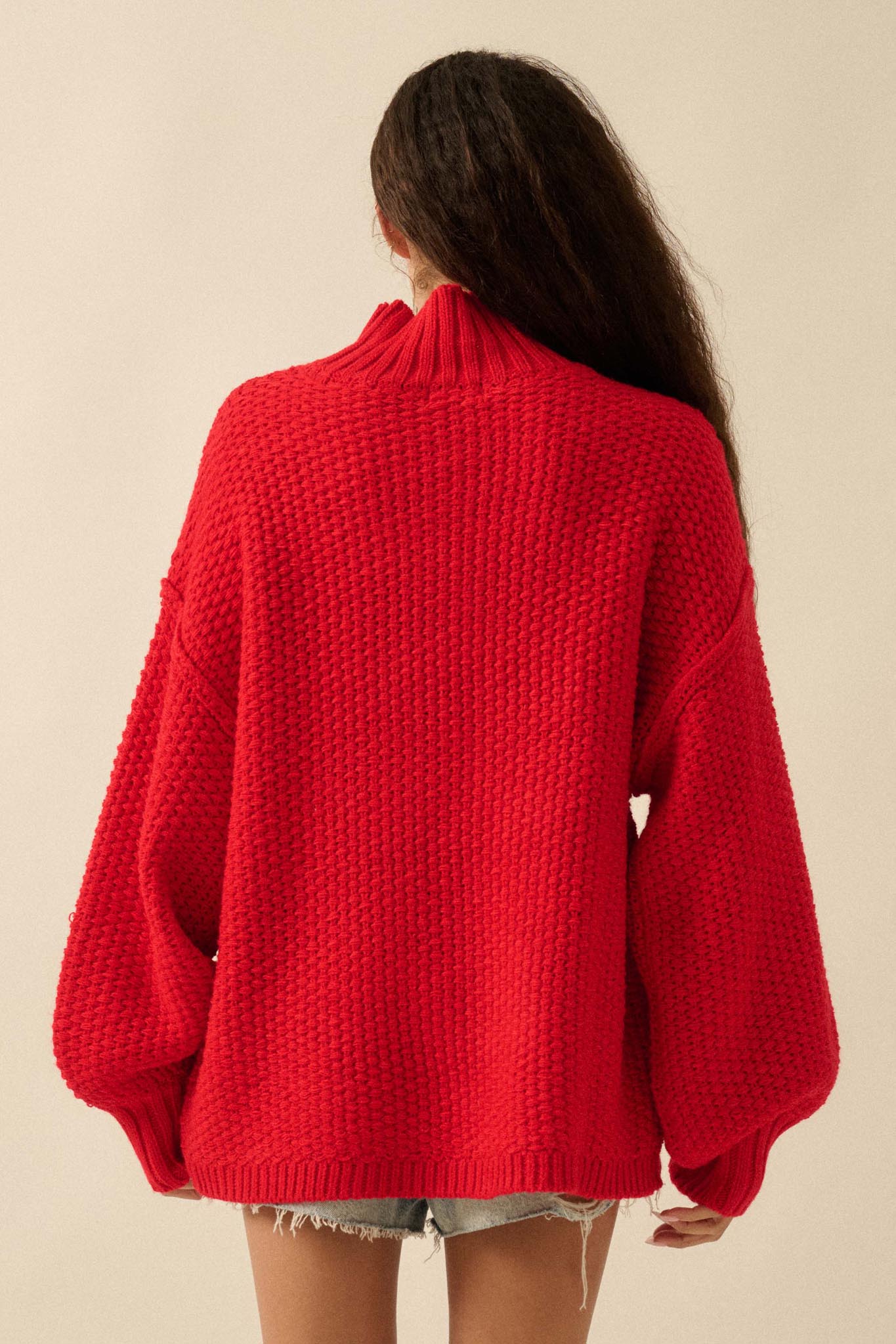 Time Goes By Crochet-Knit Mock-Neck Sweater