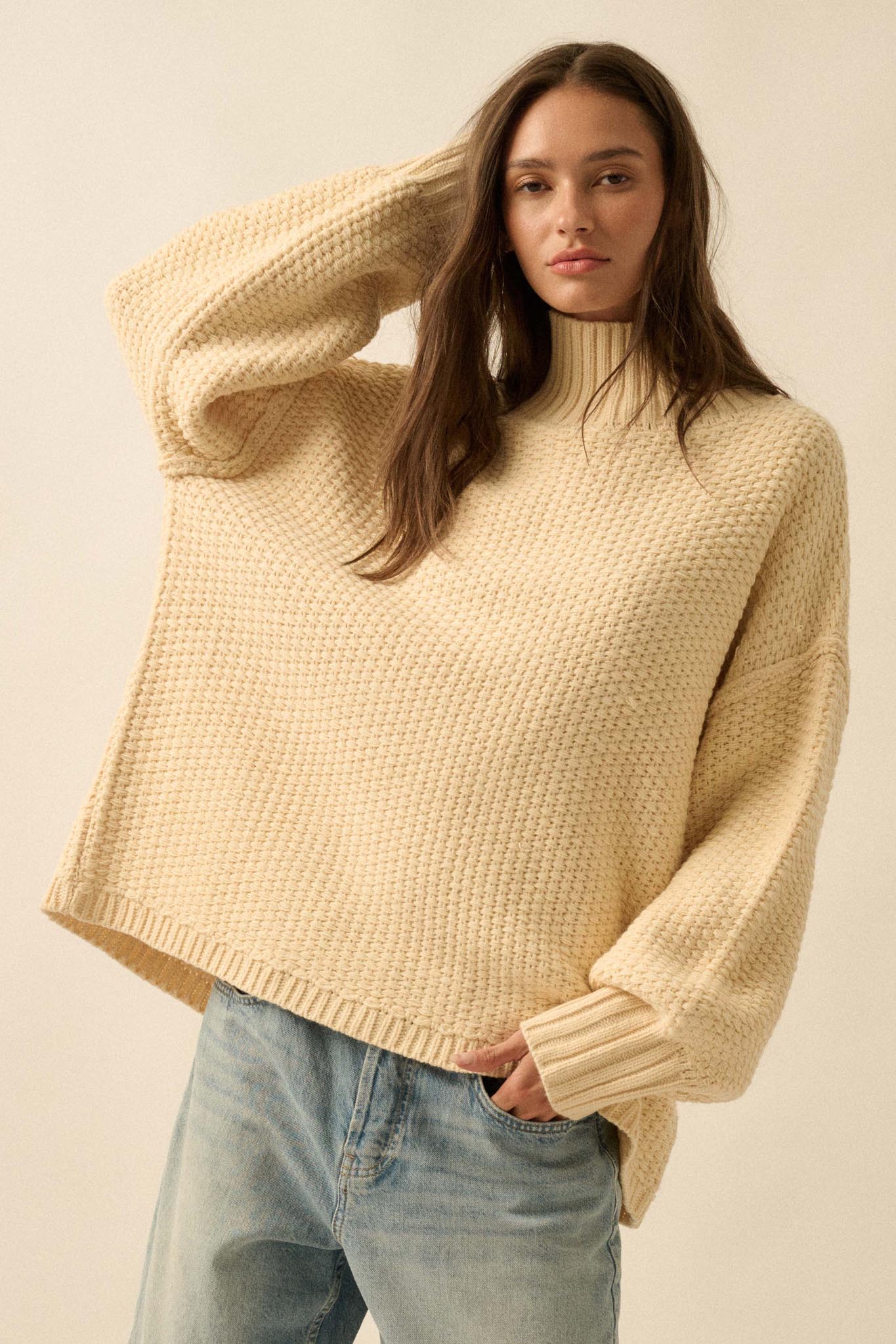 Time Goes By Crochet-Knit Mock-Neck Sweater