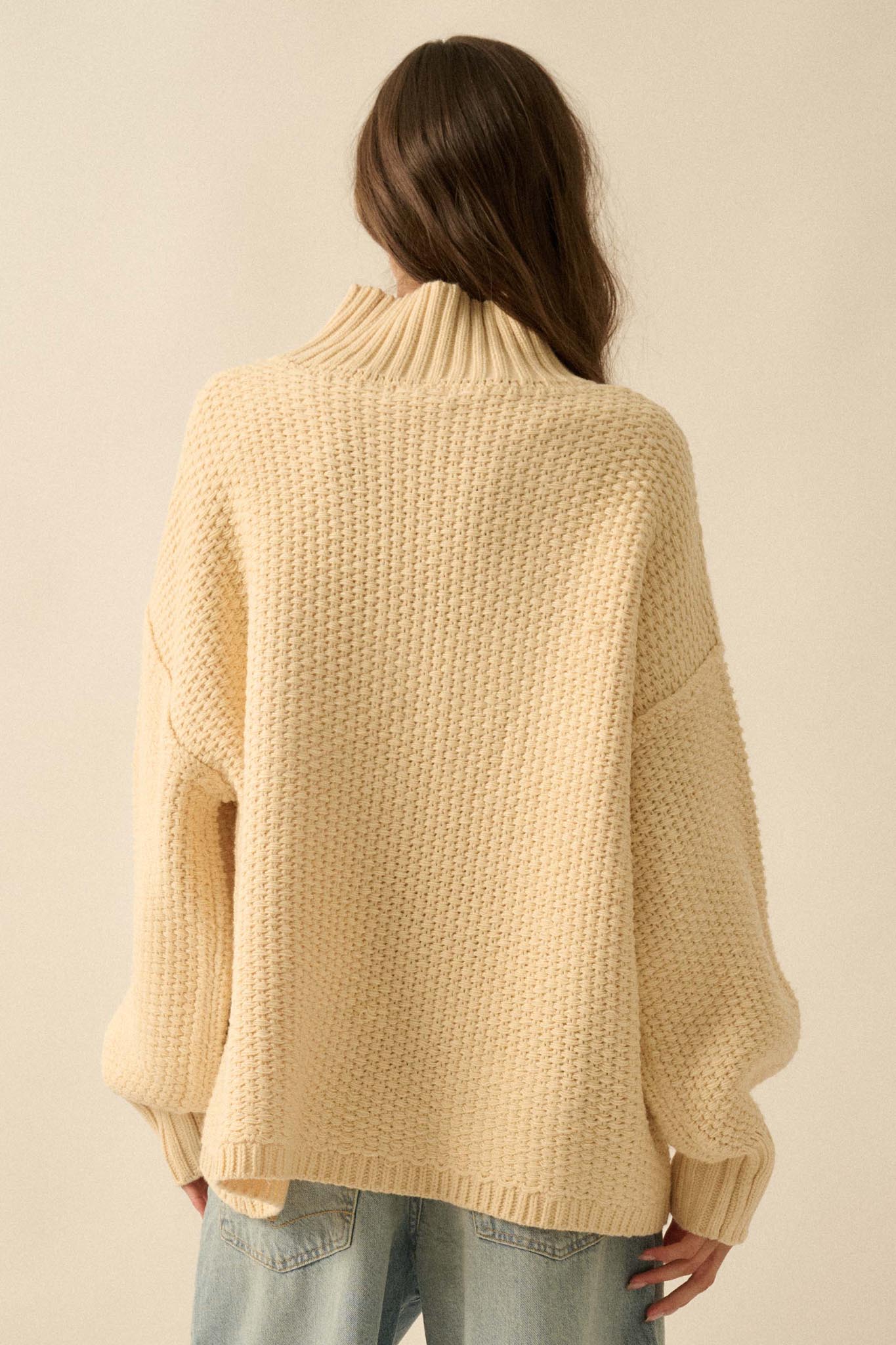 Time Goes By Crochet-Knit Mock-Neck Sweater