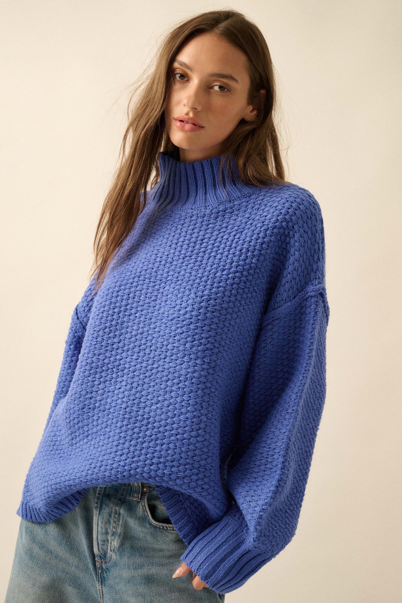 Time Goes By Crochet-Knit Mock-Neck Sweater
