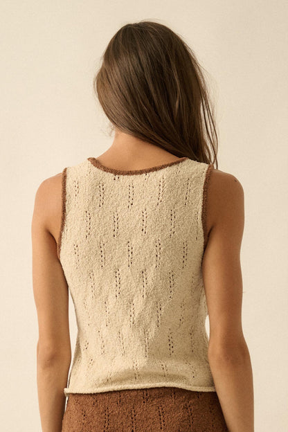 Say So Pointelle Contrast Keyhole Sweater Tank Top