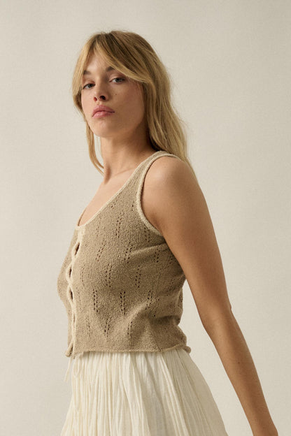 Say So Pointelle Contrast Keyhole Sweater Tank Top