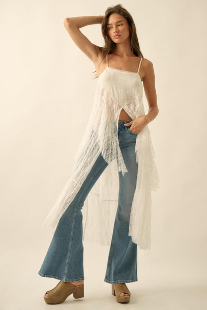 Whispering Winds Sheer Lace Flyaway Maxi Top