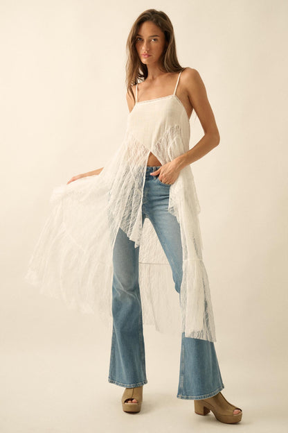 Whispering Winds Sheer Lace Flyaway Maxi Top