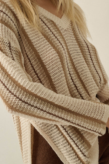 Low Tide Striped Crochet-Knit Oversize Sweater