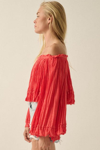 Flying Free Cotton Gauze Off-Shoulder Angel-Sleeve Top