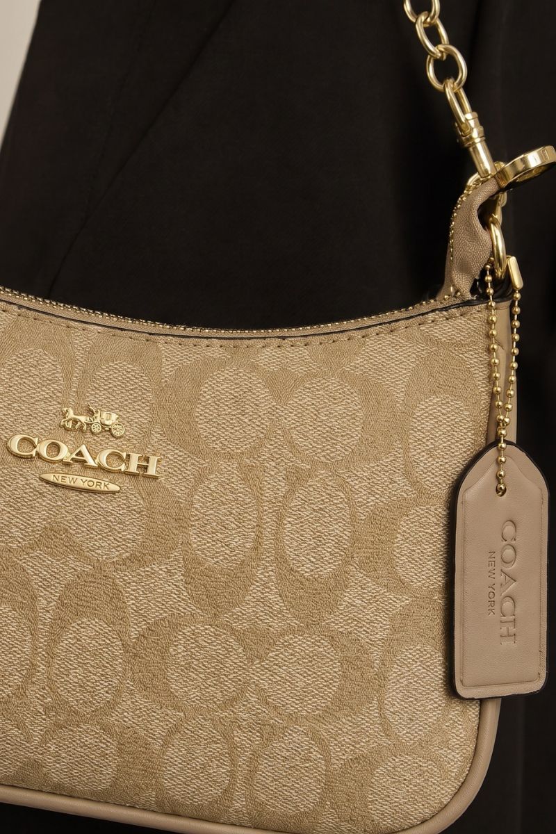 Beige Logo Monogram Faux Leather Shoulder Bag - Miah