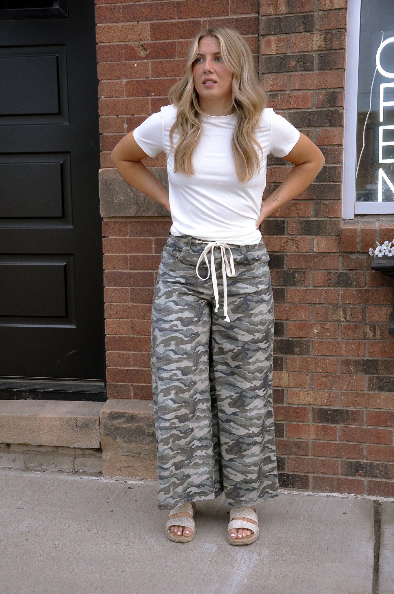 Waist Drawstring Wide Camo Pants