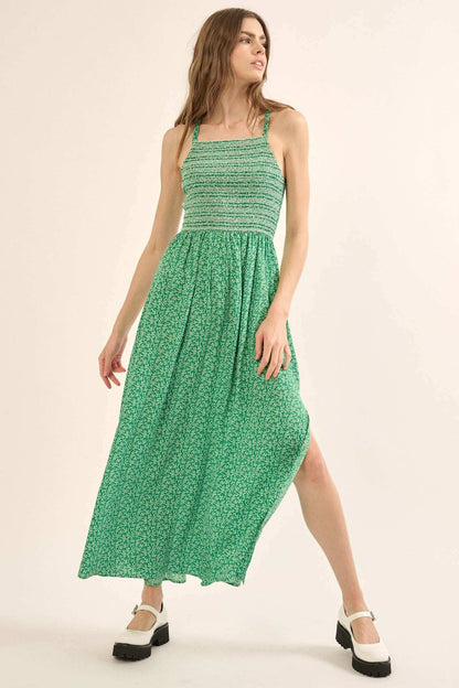 Wild Stems Smocked Floral-Print Maxi Sundress