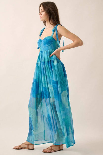 Coming Up Roses Floral Chiffon Tiered Maxi Dress