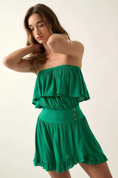 Summer Sizzle Ruffled Crepe Strapless Mini Dress