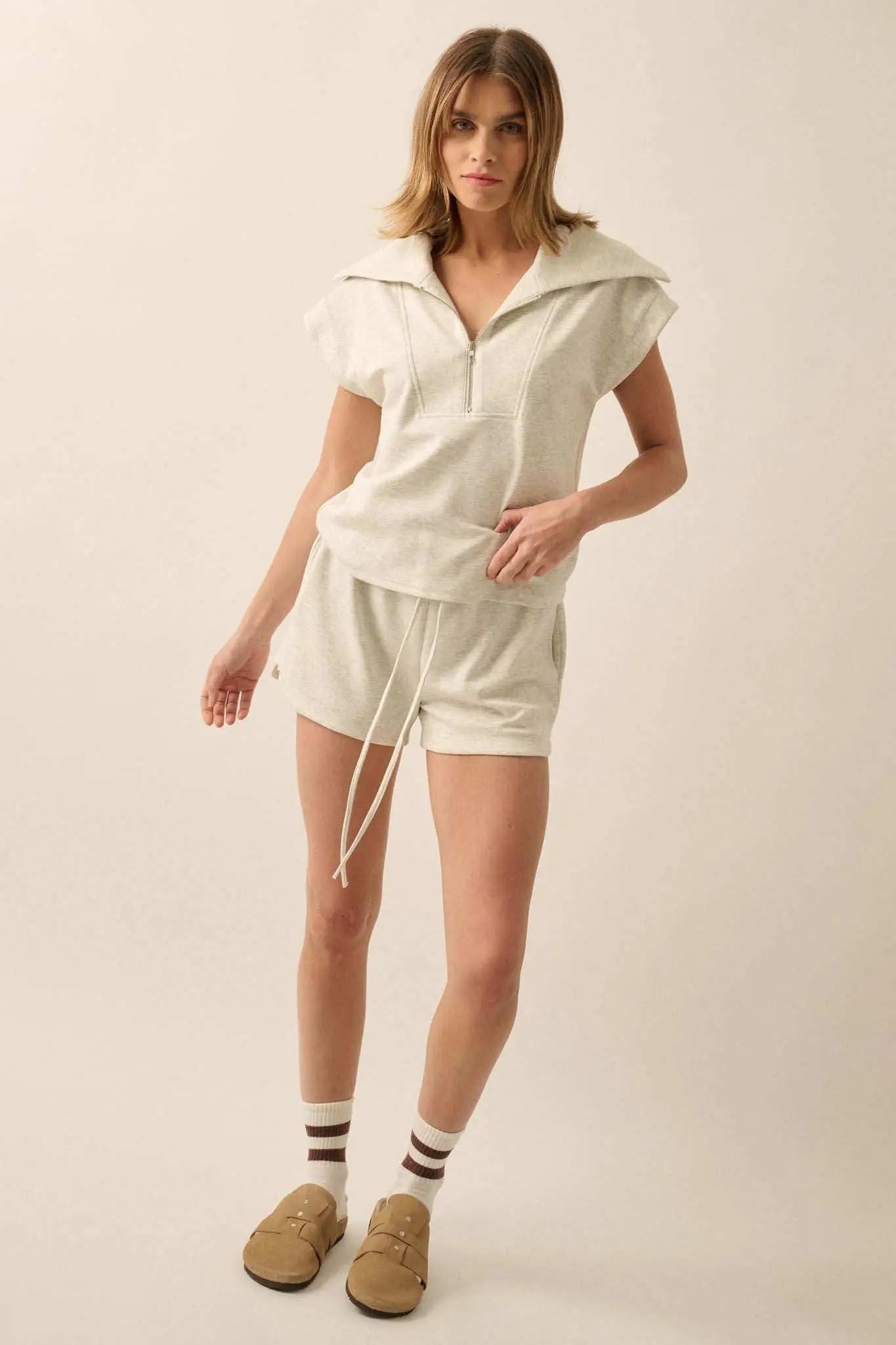 Premium Scuba Oversized Collar Half-Zip Tee