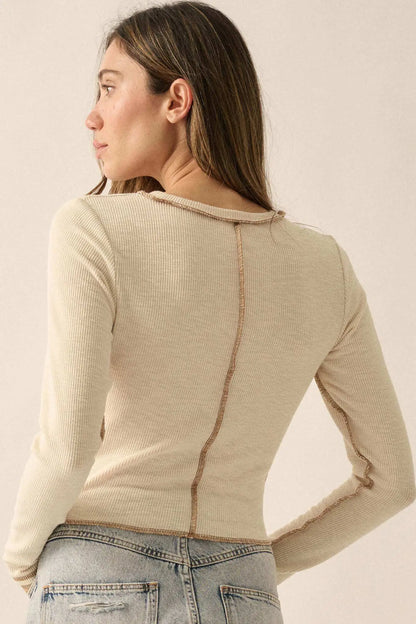 Wind Down Exposed-Seam Cropped Rib-Knit Top
