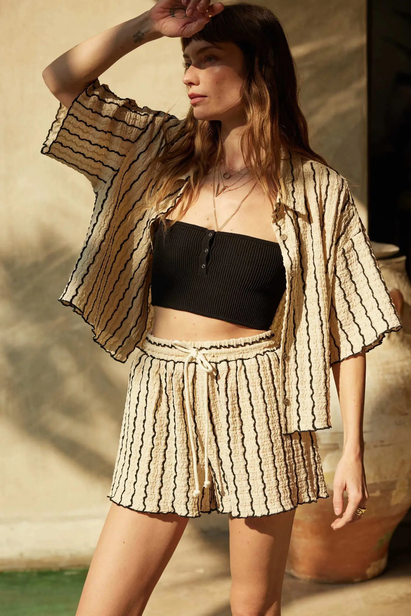 Waves Calling Striped Knit Button-Front Camp Shirt