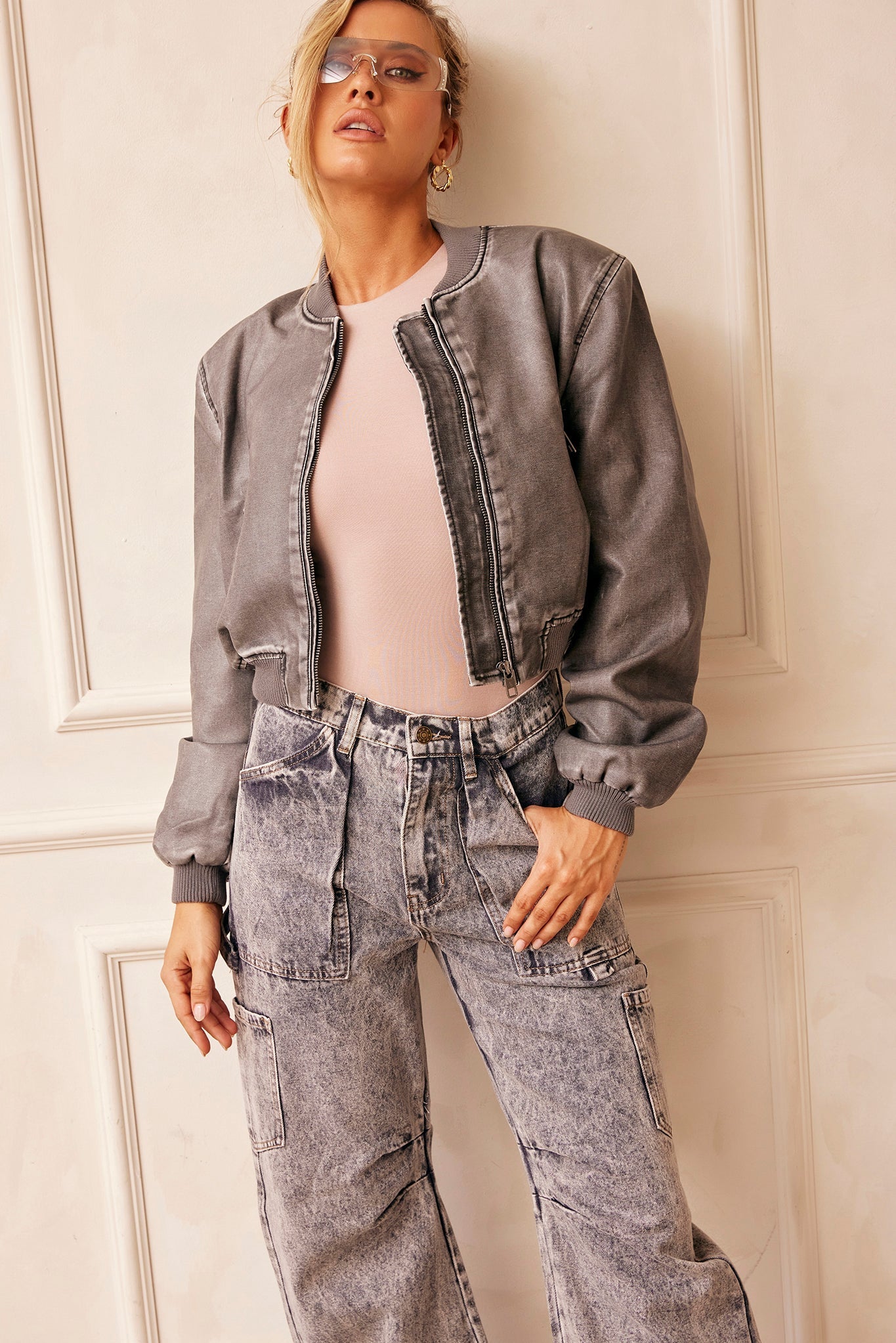 Boy Meets Girl Biker Vegan Leather Jacket - Slate