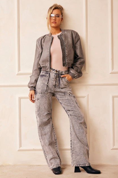 Boy Meets Girl Biker Vegan Leather Jacket - Slate
