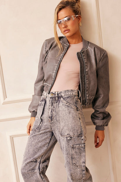 Boy Meets Girl Biker Vegan Leather Jacket - Slate